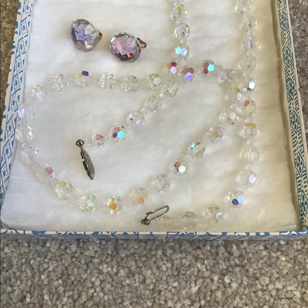 Vintage Crystal necklace and clip on earrings set